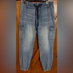 American Eagle Cargo Denim Jogger Jeans Sz 12 Elastic Waist Lightweight